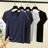 Nueva Camiseta de Modal de Verano con Cuello Ovalado de Manga Corta para Mujer Color Sólido Casual Holgada Aspecto Adelgazante Top Versátil
