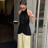 Nuevo Chaleco Casual Estilo Chino con Cuello Halter para Mujer Primavera/Verano 2026, Top sin Mangas Ajustado con Lazo en la Cintura