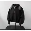 Sudadera con Capucha y Media Cremallera Nueva de Otoño e Invierno para Hombre, Moderna, Versátil, Casual, Holgada, Estructura Pesada Americana, Top Moderno