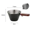 Mango de Madera de Haya Taza Medidora para Espresso Italiano Acero Inoxidable con Escala Jarra Pequeña para Leche Taza Receptora de Extracción de Líquido de Café