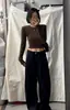 Tejido Térmico Acanalado 1*1 Estilo Chica Sexy Atrevida Cuello Redondo Estampado de Leopardo Manga Larga Otoño e Invierno Nuevo Estilo Ceñidor de Cintura Elegante Camiseta Base Corta