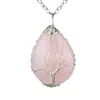 Collar Grande de Piedra de Cristal Natural Árbol de la Vida de Seda Enroscado Colgante de Cristal Gota de Agua Cadena de Cuello de Piedra Original Cadena para Suéter
