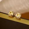 Pendientes de botón de azúcar con forma de pan pequeño y cuadrado de diamantes amarillos de plata esterlina S925 de Silver City, pendientes de azúcar con forma de pan pequeño, ligeros y lujosos, súper brillantes y de gran sentido.