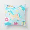 Suministro directo de fábrica funda de almohada creativa cuadrada de dibujos animados de unicornio linda funda para cojín de respaldo de sala de estar dormitorio del hogar