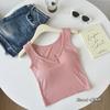 Primavera y Verano nuevo chaleco de botones para mujer elástico ajustado adelgazante deportivo fitness fondo corto interior con almohadilla para el pecho top