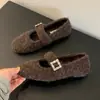 Zapatos Mary Jane planos de invierno para mujer para exteriores, cálidos, forrados de polar, con estampado de leopardo, mocasines sin cordones