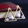 Pendientes triangulares sencillos con diamantes y circonitas, pendientes de perlas para mujer, joyería de moda japonesa y coreana exagerada al por mayor