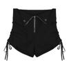 Shorts Casuales de Pierna Recta con Cordón de Moda para Mujer, Pantalones Cortos Delgados de Verano, Pantalones de Pierna Ancha Adelgazantes de Cintura Alta Negra para Mujer Petite