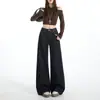 Jeans Anchos de Pierna Recta Color Naranja Joven #Azul Denim Hebilla París para Mujer de Cintura Alta Holgados Adelgazantes de Moda Temperamento Versátil