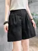 Novos Shorts de Perna Larga de Verão, Calças Soltas Versáteis Casuais com Decoração de Botão Estilosa e Cintura Elástica em Algodão e Linho