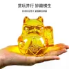 Atacado de Fábrica Ornamento Gato da Sorte de Vidro para Balcão de Loja, Ornamento Gato da Sorte de Cristal com Base Giratória