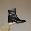 Estilo Old Money~Moda Elegante para o Trabalho Ins Chique Versátil Emagrecedor Salto Médio Grosso Botas de Couro Genuíno para Mulheres