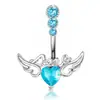 Explosões transfronteiriças piercing de umbigo cravejado com três zircônias coloridas asas de anjo letras LOVE anel de umbigo joia para piercing