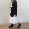 Vestido de Sudor de Primavera de Manga Larga para Mujer Estilo Universitario Falso de Dos Piezas Suelto con Costuras Fruncido de Largo Medio