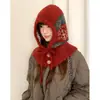 Pasamontañas Jacquard Fair Isle para Mujer Invierno Circunferencia de Cabeza Grande Protección Cálida para Orejas Bufanda Sombrero Integrado Sombrero de Lana