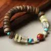 Nuevo Estilo Chino Pulsera de Doble Círculo de Madera Chenxiang Ágata Natural Jade Hetian Jade Azul Agua Pulsera Roja del Sur para Hombres y Mujeres Lujo Ligero
