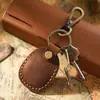 Portatarjetas de Acceso Llavero de Piel de Vaca de Primera Capa Estilo Retro Rectangular Redondo Forma de Gota de Agua Portatarjetas con Sensor IC Cosido a Mano Piel Genuina