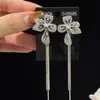 Aretes de Borla Flor de Zircón Aguja de Plata, Estilo Minimalista, Moda de Nicho, Temperamento Elegante, Lujo Ligero, Aretes de Alta Gama