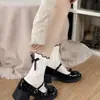 Zapatos de Cuero Mary Jane con Tacón Grueso para Mujer 2026 Nuevo Otoño Punta Redonda Moño Poco Profundos Japoneses JK Tacón Alto Zapatos de Salón para Mujer