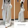 Pantalones casuales de otoño, sencillos y versátiles, blancos, adelgazantes, con caída fluida, diseño de cordón, deportivos, de pierna curva, pantalones de pierna ancha