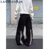Jeans retro americano con patchwork de salpicaduras de pintura y tres rayas, dobladillo curvo, pantalones anchos holgados unisex, pantalones largos nuevos y elegantes