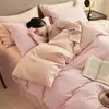Conjunto de cama de quatro peças de algodão escovado, espesso, quente e de alta qualidade, incluindo um lençol de puro algodão, fronha para edredom e lençol com elástico, um luxuoso conjunto de cama para outono/inverno
