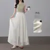 Saia Midi Nova de Verão Fina em Fio de Cristal Seda de Gelo para Mulheres Estilo Coreano Cintura Alta Emagrecedora Calças Culotte de Perna Larga A12769