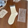 Primavera y Verano 2025 Nuevo Estilo de Moda Coreana Ins Calcetines de Encaje de Color Sólido de Doble Oreja de Madera Calcetines de Media Caña para Mujer