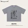 Street Madness Ropa Urbana Estilo Americano Nicho Estilo Oscuro Camiseta Holgada Camisa de Manga Corta para Hombre Lavada con Efecto Desgastado Hombros Caídos