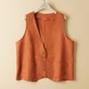 Foto Real de Chaleco Retro Artístico Original de Algodón y Lino de Color Sólido para Mujer, Chaleco Cardigan Versátil Delgado de Talla Grande para Verano