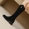 33-43 Botas de Tamanho Grande Camurça Salto Grosso Botas de Cano Alto Femininas Outono Novo Simples Salto Médio Botas da Moda Botas Empilhadas para Cabelo