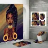 Venda Direta de Fábrica Transfronteiriça Impressão Digital 3D Impermeável Poliéster Nova Mulher Africana Divisória de Banheiro Cortina de Chuveiro Conjunto de Quatro Peças
