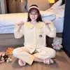 Novo Pijama Infantil Estilo Coreano Menina Algodão Nuvem Manga Longa Pijama Infantil Primavera e Outono Gola Boneca Roupa de Casa Menina
