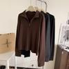 Playera de punto de terciopelo australiano de doble cara con media cremallera para mujer, adelgazante, versátil, de manga raglán, top de otoño e invierno de terciopelo con cuello alto, camisa básica