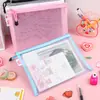 Bolsa de Archivo Transparente Oficina Gran Capacidad Malla de Nailon Duradera Bolsa de Información A4 Mochila Escolar Cierre de Cremallera Bolsa de Almacenamiento