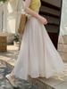 Saia de Chiffon Plissada Saia de Gaze Fina de Verão Feminina Cintura Alta Slim Elegante Drapeada A-Line Saia Longa