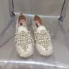 2026 Verano Mocasines Perezosos Estilo Aroma Pequeño Zapatos de Vestir Perla Pedrería Punta Cerrada Medias Zapatillas Mujer