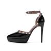 1233-23 Tacones Altos Sexy con Remaches para Mujer 2025 Primavera y Otoño Nuevos Zapatos de Plataforma Impermeables de Tacón de Aguja Puntiagudos 12cm