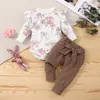 Roupa Infantil Comércio Exterior Nova Blusa com Mangas Volumosas Estampada para Menina + Conjunto Longo