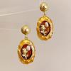 Pendientes de lujo con diseño de entrada francesa, estilo vintage, con pintura al óleo verde, con flores antiguas, pendientes de perlas, estilo barroco para mujer.