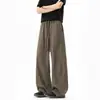 Calça casual da moda em retalhos de cor sólida para homens, calça básica de perna curva estilo americano para outono, calça de cintura com cordão, drapeada, de comprimento total, high-street