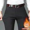 Bestseller internacional: Calça casual masculina grossa com forro de fleece modal, corte reto e folgado, calça social para homens de meia-idade, outono e inverno