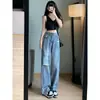 Calça Jeans Rasgada Feminina Verão Fina 2023 Nova Cintura Alta Emagrecimento Tubo Reto Tamanho Grande Calça Wide Leg para Menina Plus Size