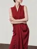 Vestido Longo de Verão 2026 Sem Mangas Decote V de Alto Padrão, Vestido Assimétrico Estilo Francês HBZX710361