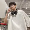 Camiseta Cinza Regular de Ombro Estilo Americano para Homens, Algodão de Xinjiang para o Verão, Gola Pequena, Manga Curta Pesada, Camiseta de Cor Sólida Fitness Esportiva que Mostra os Músculos