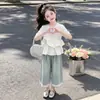 Conjunto de Dos Piezas para Niña Estilo Princesa Verano con Blusa con Volantes y Pantalones de Pierna Ancha 2026 Nuevo Elegante Moderno Conjunto Delgado