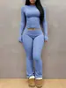 Conjunto de Top de Manga Larga de Color Sólido de Alta Elasticidad Ajustado y Pantalones de Micro Campana Transfronterizo Europeo y Americano para Mujer Conjunto Casual Adelgazante Otoño/Invierno