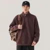 2026 Nueva Sudadera con Media Cremallera para Hombre Estilo Americano Peso Pesado Color Sólido Cuello Alto Chaqueta Casual Holgada Versátil Chaqueta de Algodón