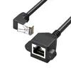 Cable de parche de extensión RJ45 macho a hembra en ángulo recto con orejas para Ethernet Gigabit 100/1000