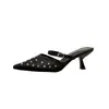 Novas sandálias de salto agulha 6cm, bico fino, em malha respirável, sem calcanhar, estilosas e elegantes para mulheres